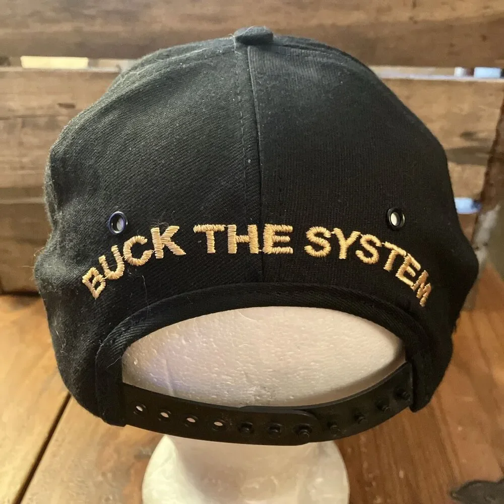 Vintage Bucks Cigarettes Buck The System Black Snapback Hat Adjustable USA Made